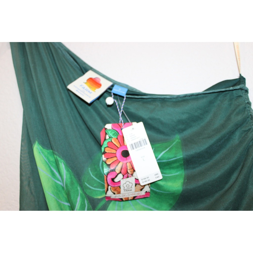 Farm Rio x Anthropologie Tropical One Shoulder Ruched Mesh Midi Dress L NWT - Picture 4 of 4